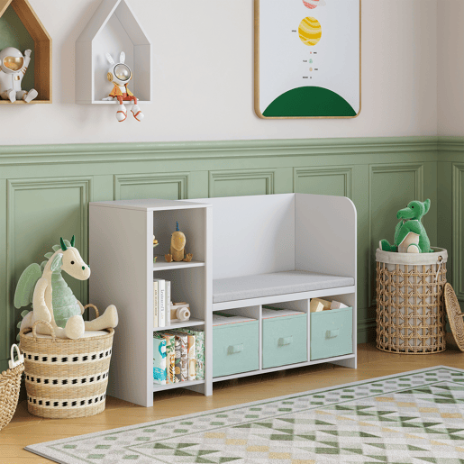 Estante de livros para crianças com banco Høylandet 76x112x40 cm - BrancoVerde en.casa