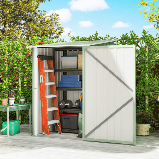 Outsunny Abrigo de Jardim 0,92 m², 100x103x160 cm Abrigo de Exterior Metálico com 1 Porta e Fecho para Armazenamento de Ferramentas para Pátio Terraço Verde Claro