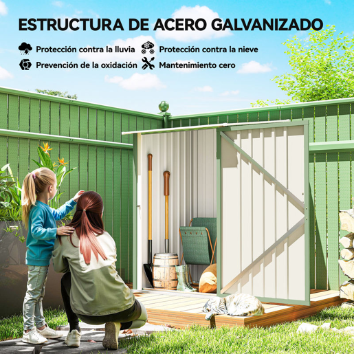 Outsunny Abrigo de Jardim 0,92 m², 100x103x160 cm Abrigo de Exterior Metálico com 1 Porta e Fecho para Armazenamento de Ferramentas para Pátio Terraço Verde Claro