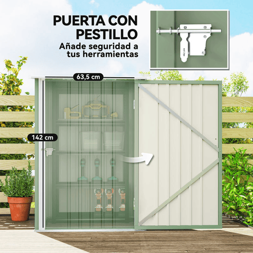 Outsunny Abrigo de Jardim 0,92 m², 100x103x160 cm Abrigo de Exterior Metálico com 1 Porta e Fecho para Armazenamento de Ferramentas para Pátio Terraço Verde Claro