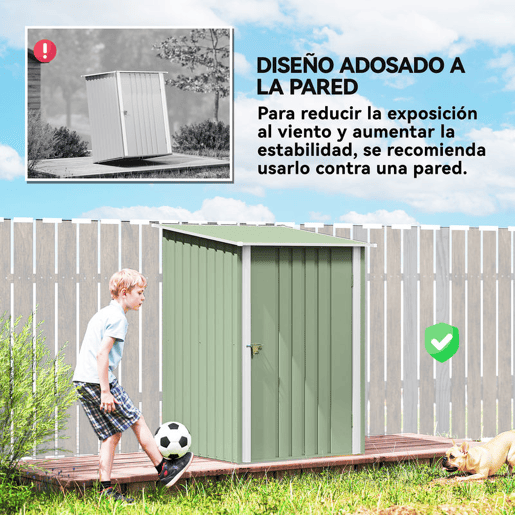 Outsunny Abrigo de Jardim 0,92 m², 100x103x160 cm Abrigo de Exterior Metálico com 1 Porta e Fecho para Armazenamento de Ferramentas para Pátio Terraço Verde Claro