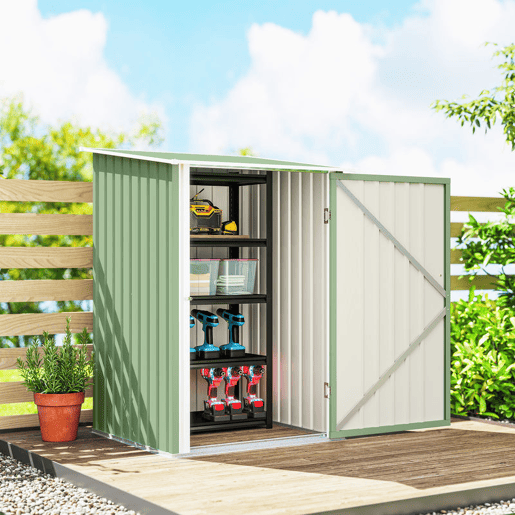 Outsunny Abrigo de Jardim 0,92 m², 100x103x160 cm Abrigo de Exterior Metálico com 1 Porta e Fecho para Armazenamento de Ferramentas para Pátio Terraço Verde Claro