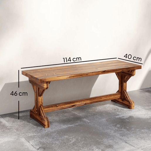 Outsunny Banco de Jardim em Madeira Banco Rústico Exterior de 2 Lugares com Base em Forma de X Suporta 240 kg para Varanda Terraço Parque Jardim 114x40x46 cm Carbonizado
