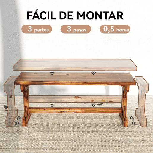 Outsunny Banco de Jardim em Madeira Banco Rústico Exterior de 2 Lugares com Base em Forma de X Suporta 240 kg para Varanda Terraço Parque Jardim 114x40x46 cm Carbonizado