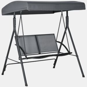 Outsunny Baloiço de Jardim Exterior para 2 Pessoas, Estrutura em Aço, Toldo Ajustável, Assentos de Textilene, Ideal para Varanda e Terraço, Capacidade 220 kg, 140x118x162 cm, Cinzento Escuro