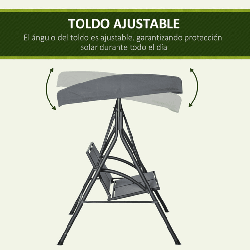 Outsunny Baloiço de Jardim Exterior para 2 Pessoas, Estrutura em Aço, Toldo Ajustável, Assentos de Textilene, Ideal para Varanda e Terraço, Capacidade 220 kg, 140x118x162 cm, Cinzento Escuro