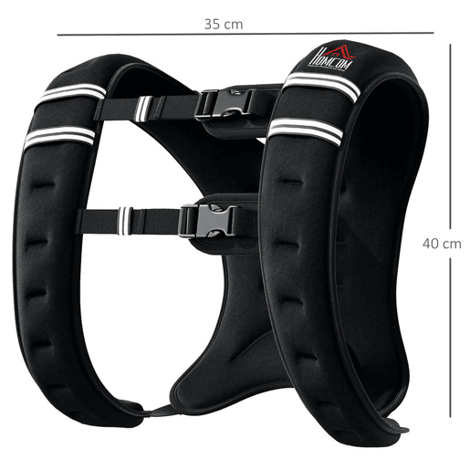 HOMCOM Colete com Peso de 5 kg Colete de Treino Transpirável com 2 Alças Ajustáveis e Bandas Reflectoras para Treino de Força Corrida Preto
