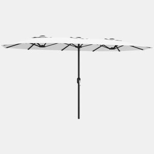 Outsunny Chapéu de Sol Duplo 4,6x2,6 m Chapéu de Sol de Exterior com Manivela Manual Proteção UV50+ Capa Protetora, Resistente à Água Chapéu de Sol para Jardim Terraço Pátio, Branco