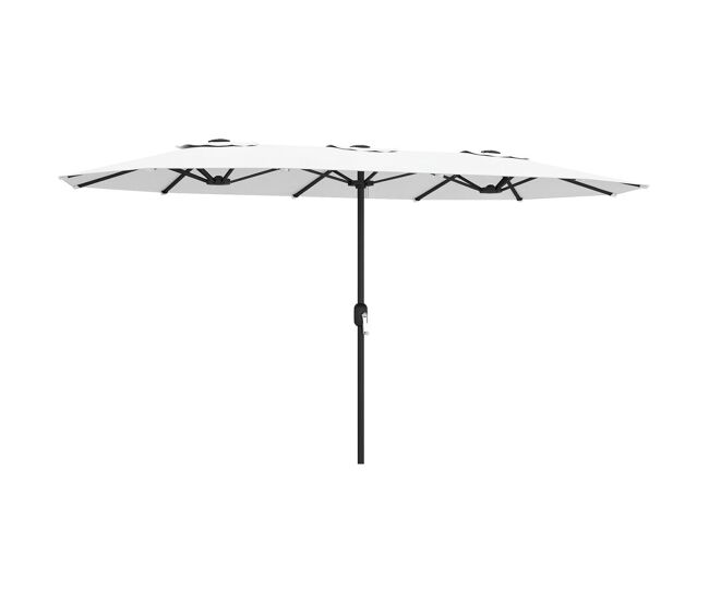 Outsunny sombrilla doble 4,6x2,6 m, sombrilla terraza exterior con manivela manual, protección uv50+, funda protectora, resistente al agua, parasol para jardín, terraza, patio, blanco