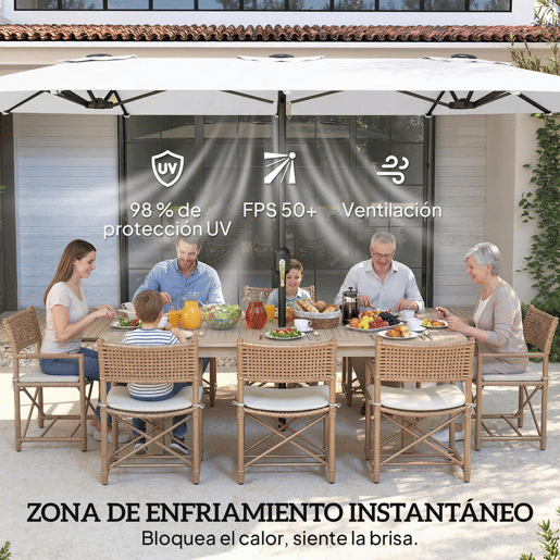 Outsunny Chapéu de Sol Duplo 4,6x2,6 m Chapéu de Sol de Exterior com Manivela Manual Proteção UV50+ Capa Protetora, Resistente à Água Chapéu de Sol para Jardim Terraço Pátio, Branco