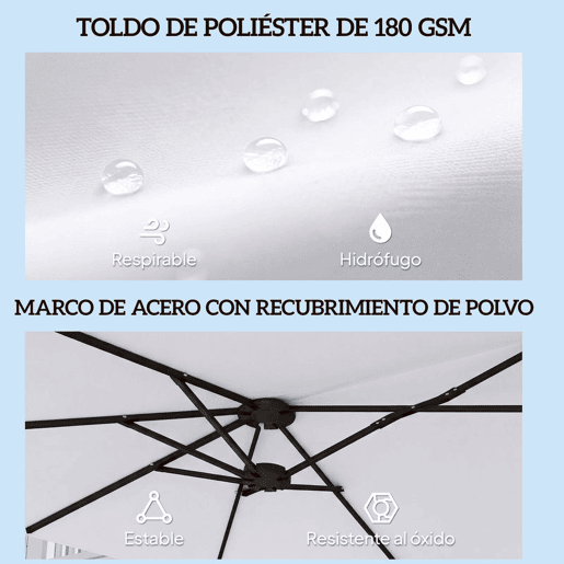 Outsunny Chapéu de Sol Duplo 4,6x2,6 m Chapéu de Sol de Exterior com Manivela Manual Proteção UV50+ Capa Protetora, Resistente à Água Chapéu de Sol para Jardim Terraço Pátio, Branco