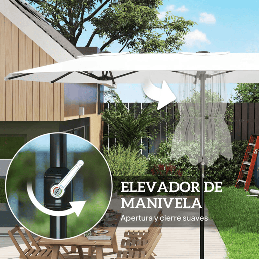 Outsunny Chapéu de Sol Duplo 4,6x2,6 m Chapéu de Sol de Exterior com Manivela Manual Proteção UV50+ Capa Protetora, Resistente à Água Chapéu de Sol para Jardim Terraço Pátio, Branco