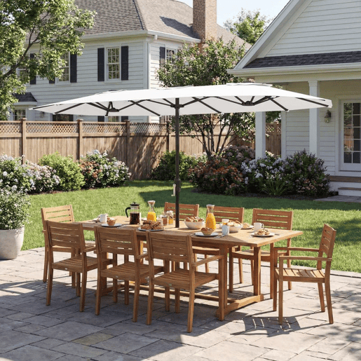 Outsunny Chapéu de Sol Duplo 4,6x2,6 m Chapéu de Sol de Exterior com Manivela Manual Proteção UV50+ Capa Protetora, Resistente à Água Chapéu de Sol para Jardim Terraço Pátio, Branco
