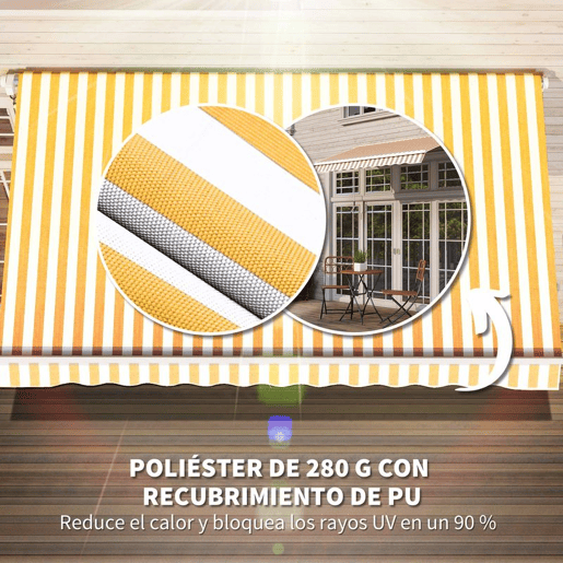 Outsunny Toldo Manual Retrátil 350x250 cm, Toldo Exterior para Terraço com Ângulo Ajustável, Braço Articulado, Montagem à Parede, Estrutura de Alumínio, Anti-UV e Impermeável, para Jardim, Laranja