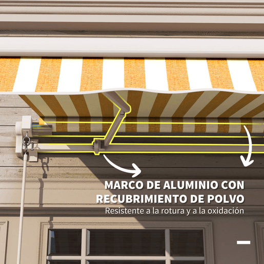 Outsunny Toldo Manual Retrátil 350x250 cm, Toldo Exterior para Terraço com Ângulo Ajustável, Braço Articulado, Montagem à Parede, Estrutura de Alumínio, Anti-UV e Impermeável, para Jardim, Laranja