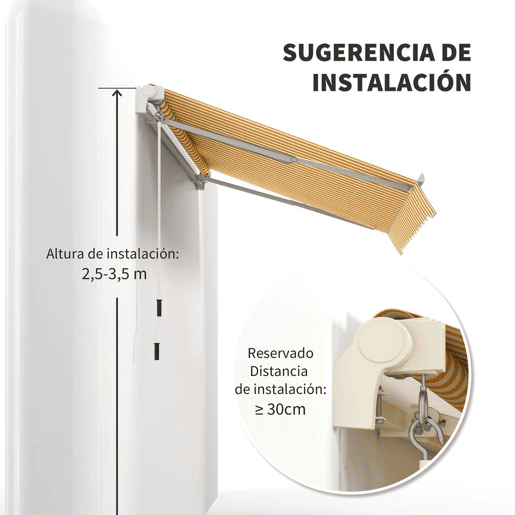 Outsunny Toldo Manual Retrátil 350x250 cm, Toldo Exterior para Terraço com Ângulo Ajustável, Braço Articulado, Montagem à Parede, Estrutura de Alumínio, Anti-UV e Impermeável, para Jardim, Laranja