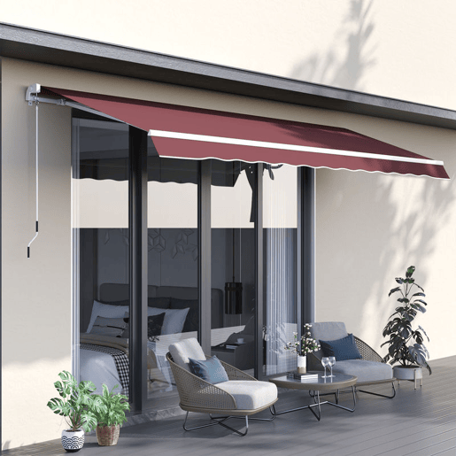 Outsunny Toldo Manual Retrátil 350x250 cm Toldo Exterior para Terraço com Ângulo Ajustável Manivela Estrutura de Alumínio e Proteção UV30+ para Jardim Pátio Janela Vinho Tinto