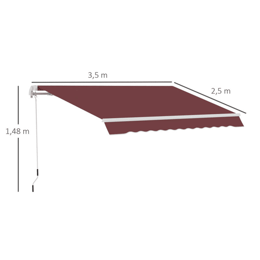 Outsunny Toldo Manual Retrátil 350x250 cm Toldo Exterior para Terraço com Ângulo Ajustável Manivela Estrutura de Alumínio e Proteção UV30+ para Jardim Pátio Janela Vinho Tinto