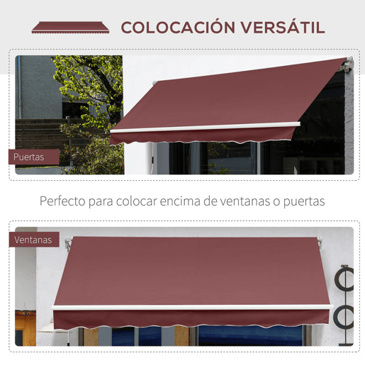 Outsunny Toldo Manual Retrátil 350x250 cm Toldo Exterior para Terraço com Ângulo Ajustável Manivela Estrutura de Alumínio e Proteção UV30+ para Jardim Pátio Janela Vinho Tinto