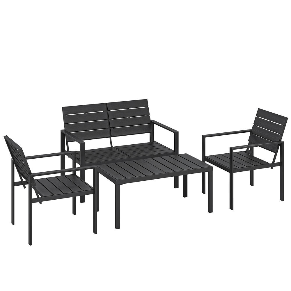Outsunny conjunto de muebles de jardín para 4 personas, sofá de jardín de 4 piezas de hdpe con sofá de 2 plazas, 2 sillones, mesa de centro,