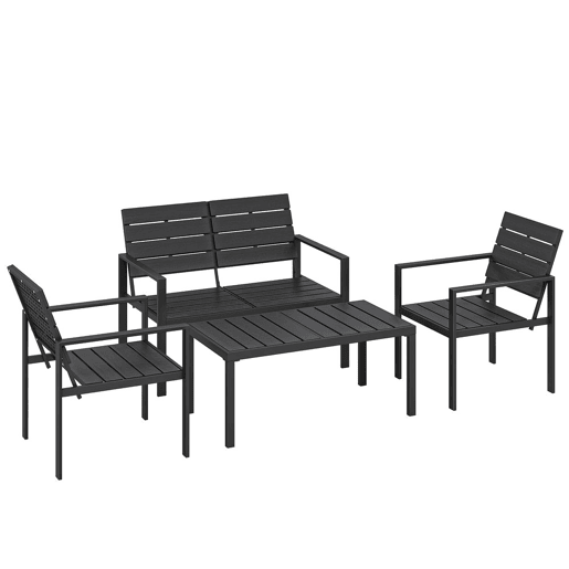Outsunny Conjunto de Móveis de Jardim para 4 Pessoas - Sofá de 2 Lugares, 2 Cadeiras e Mesa de Centro - Estrutura Metálica - Preto