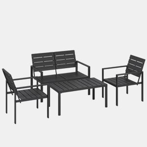 Outsunny Conjunto de Móveis de Jardim para 4 Pessoas - Sofá de 2 Lugares, 2 Cadeiras e Mesa de Centro - Estrutura Metálica - Preto