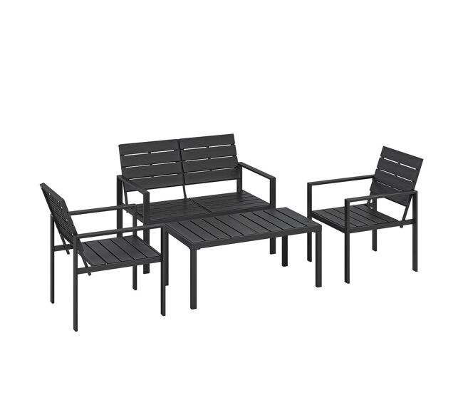 Outsunny conjunto de muebles de jardín para 4 personas, sofá de jardín de 4 piezas de hdpe con sofá de 2 plazas, 2 sillones, mesa de centro,