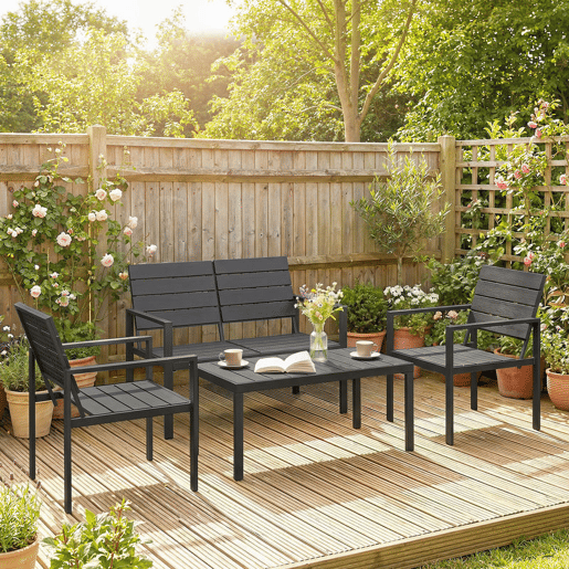 Outsunny Conjunto de Móveis de Jardim para 4 Pessoas - Sofá de 2 Lugares, 2 Cadeiras e Mesa de Centro - Estrutura Metálica - Preto