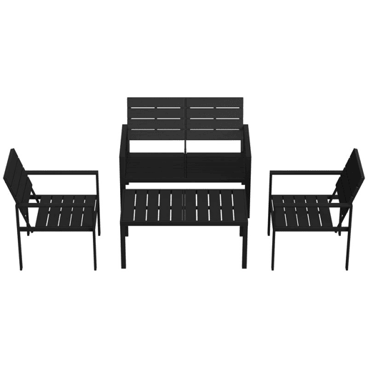Outsunny Conjunto de Móveis de Jardim para 4 Pessoas - Sofá de 2 Lugares, 2 Cadeiras e Mesa de Centro - Estrutura Metálica - Preto