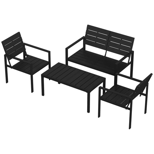 Outsunny Conjunto de Móveis de Jardim para 4 Pessoas - Sofá de 2 Lugares, 2 Cadeiras e Mesa de Centro - Estrutura Metálica - Preto