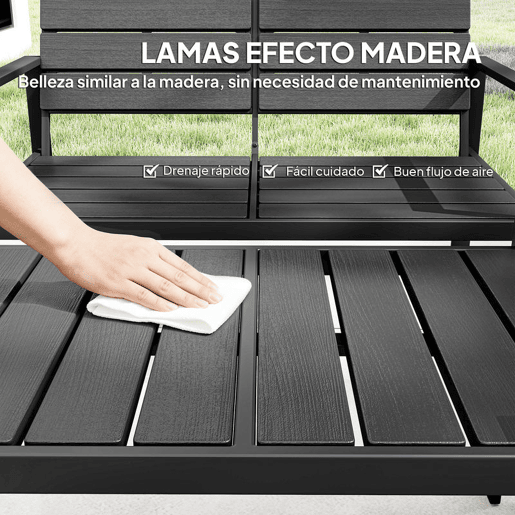 Outsunny Conjunto de Móveis de Jardim para 4 Pessoas - Sofá de 2 Lugares, 2 Cadeiras e Mesa de Centro - Estrutura Metálica - Preto