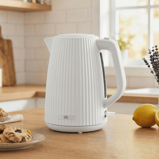 HOMCOM Jarro Elétrico 1,7 L, 2200 W, Aquecedor de Água com Desligamento Automático, Base Giratória 360°, Filtro Anticalcário Removível, Creme