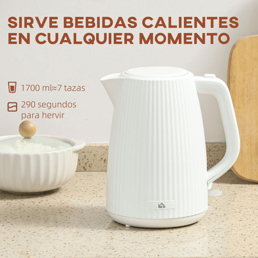 HOMCOM Jarro Elétrico 1,7 L, 2200 W, Aquecedor de Água com Desligamento Automático, Base Giratória 360°, Filtro Anticalcário Removível, Creme