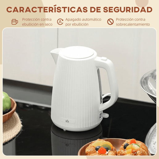 HOMCOM Jarro Elétrico 1,7 L, 2200 W, Aquecedor de Água com Desligamento Automático, Base Giratória 360°, Filtro Anticalcário Removível, Creme