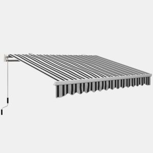 Outsunny Toldo Manual Retrátil 395x245 cm Toldo Exterior para Terraço com Ângulo Ajustável Braço Articulado Montagem na Parede Estrutura de Alumínio Anti-UV e Impermeável para Jardim Azul e Branco