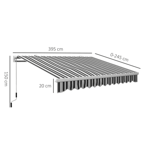 Outsunny Toldo Manual Retrátil 395x245 cm Toldo Exterior para Terraço com Ângulo Ajustável Braço Articulado Montagem na Parede Estrutura de Alumínio Anti-UV e Impermeável para Jardim Azul e Branco