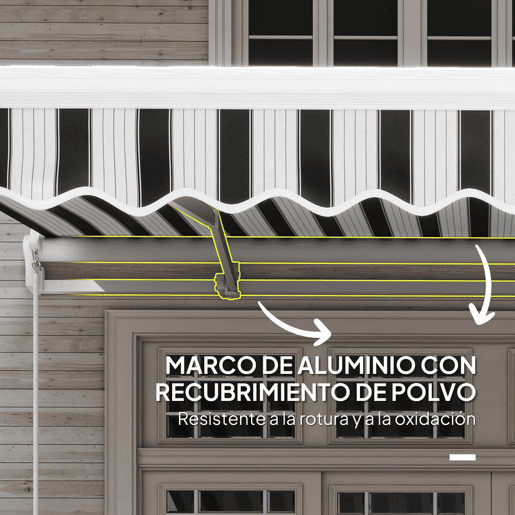 Outsunny Toldo Manual Retrátil 395x245 cm Toldo Exterior para Terraço com Ângulo Ajustável Braço Articulado Montagem na Parede Estrutura de Alumínio Anti-UV e Impermeável para Jardim Azul e Branco