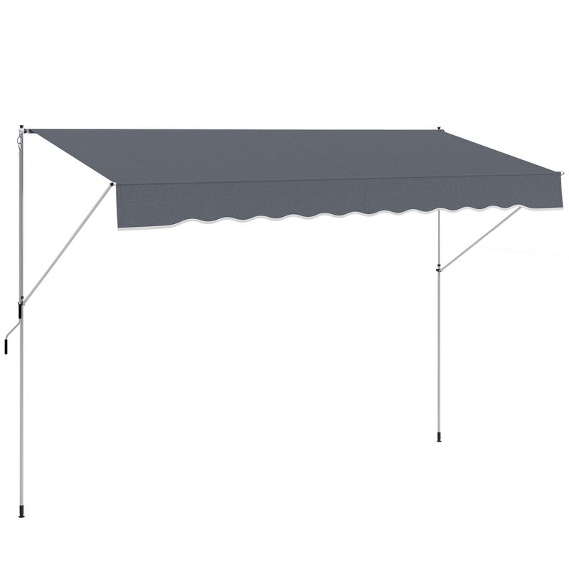 Outsunny toldo manual retráctil 4x1,2 m, toldo exterior terraza enrollable, altura ajustable 170-280 cm, con manivela, anti-uv e impermeable, sin taladro, para balcón, jardín, gris oscuro