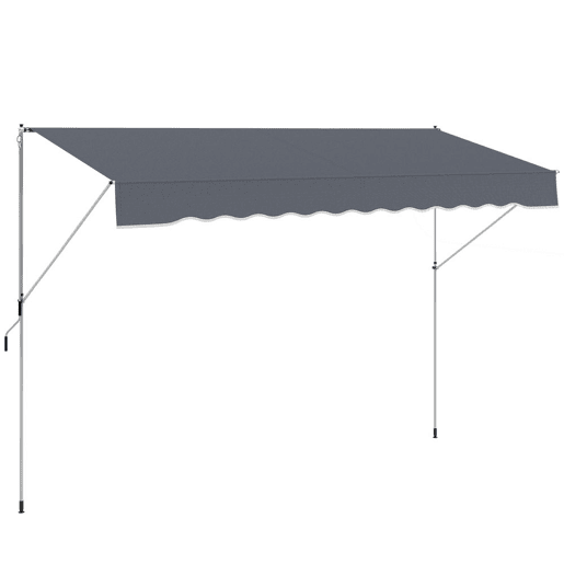 Outsunny Toldo Manual Retrátil 4x1,2 m Toldo Exterior para Terraço Enrolável Altura Ajustável 170-280 cm com Manivela Anti-UV e Impermeável Sem Perfuração para Varanda Jardim Cinzento Escuro