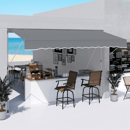 Outsunny Toldo Manual Retrátil 4x1,2 m Toldo Exterior para Terraço Enrolável Altura Ajustável 170-280 cm com Manivela Anti-UV e Impermeável Sem Perfuração para Varanda Jardim Cinzento Escuro