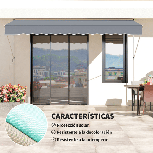 Outsunny Toldo Manual Retrátil 4x1,2 m Toldo Exterior para Terraço Enrolável Altura Ajustável 170-280 cm com Manivela Anti-UV e Impermeável Sem Perfuração para Varanda Jardim Cinzento Escuro