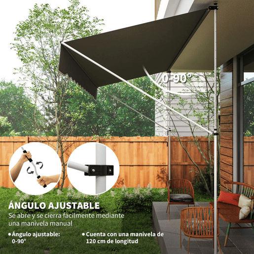 Outsunny Toldo Manual Retrátil 4x1,2 m Toldo Exterior para Terraço Enrolável Altura Ajustável 170-280 cm com Manivela Anti-UV e Impermeável Sem Perfuração para Varanda Jardim Cinzento Escuro