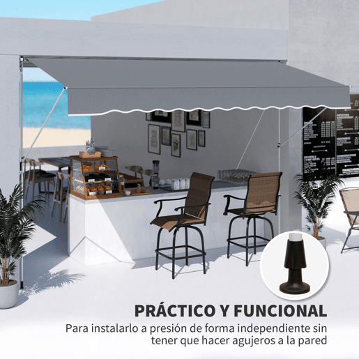 Outsunny Toldo Manual Retrátil 4x1,2 m Toldo Exterior para Terraço Enrolável Altura Ajustável 170-280 cm com Manivela Anti-UV e Impermeável Sem Perfuração para Varanda Jardim Cinzento Escuro