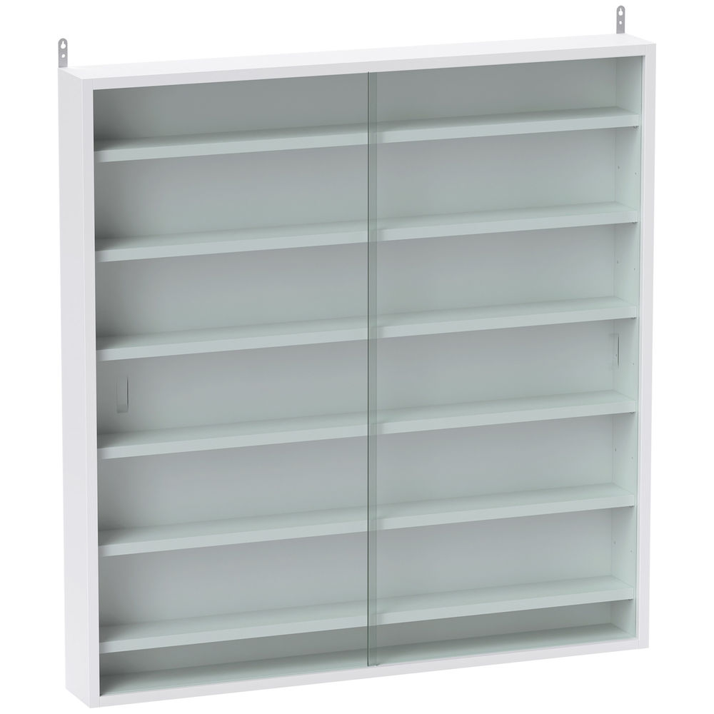 Homcom vitrina expositora para colecciones de 7 niveles, vitrina de pared, con estantes ajustables y 2 puertas correderas de vidrio, para perfumes, figuras de decoración, 80x9,5x83 cm, blanco