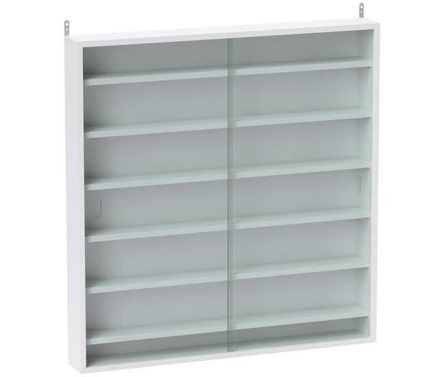 Homcom vitrina expositora para colecciones de 7 niveles, vitrina de pared, con estantes ajustables y 2 puertas correderas de vidrio, para perfumes, figuras de decoración, 80x9,5x83 cm, blanco