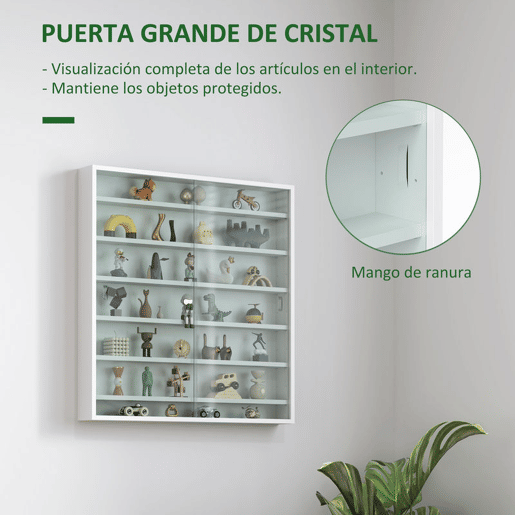 HOMCOM Vitrina Expositora para Coleções de 7 Níveis, Vitrina de Parede com Prateleiras Ajustáveis e 2 Portas Deslizantes de Vidro, para Perfumes, Figuras Decorativas, 80x9,5x83 cm, Branco