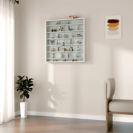 HOMCOM Vitrina Expositora para Coleções de 7 Níveis, Vitrina de Parede com Prateleiras Ajustáveis e 2 Portas Deslizantes de Vidro, para Perfumes, Figuras Decorativas, 80x9,5x83 cm, Branco