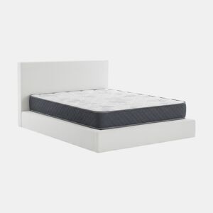 Cama de casal Teddy com cabeceira, branca, colchão viscoelástico de 150 cm + 23 cm.