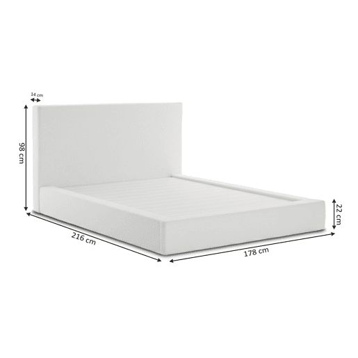 Cama de casal Teddy com cabeceira, branca, colchão viscoelástico de 150 cm + 23 cm.