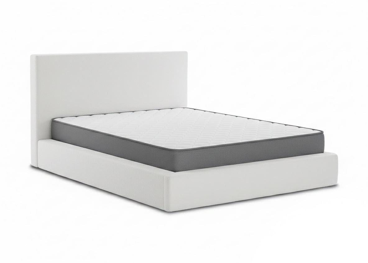 Cama de matrimonio con cabecero teddy, blanco, 150cm +  colchon basico de 18 cm